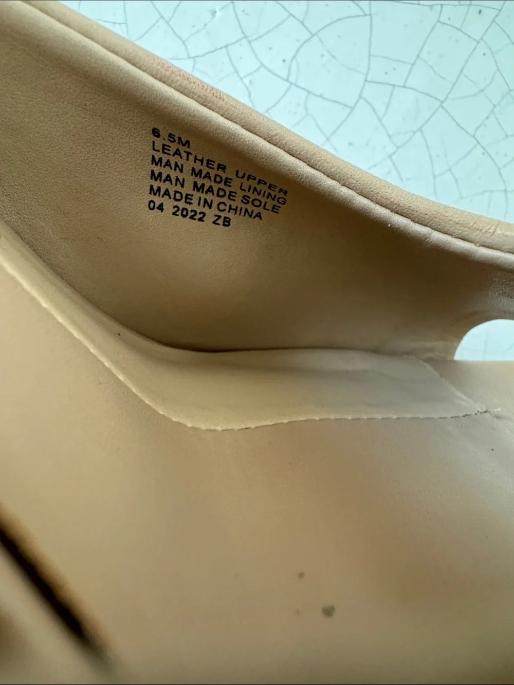 Gianni Bini Nude Sand Square-Toe Leather Open Toe Faux Wooden Carved Heel Sz 6.5
